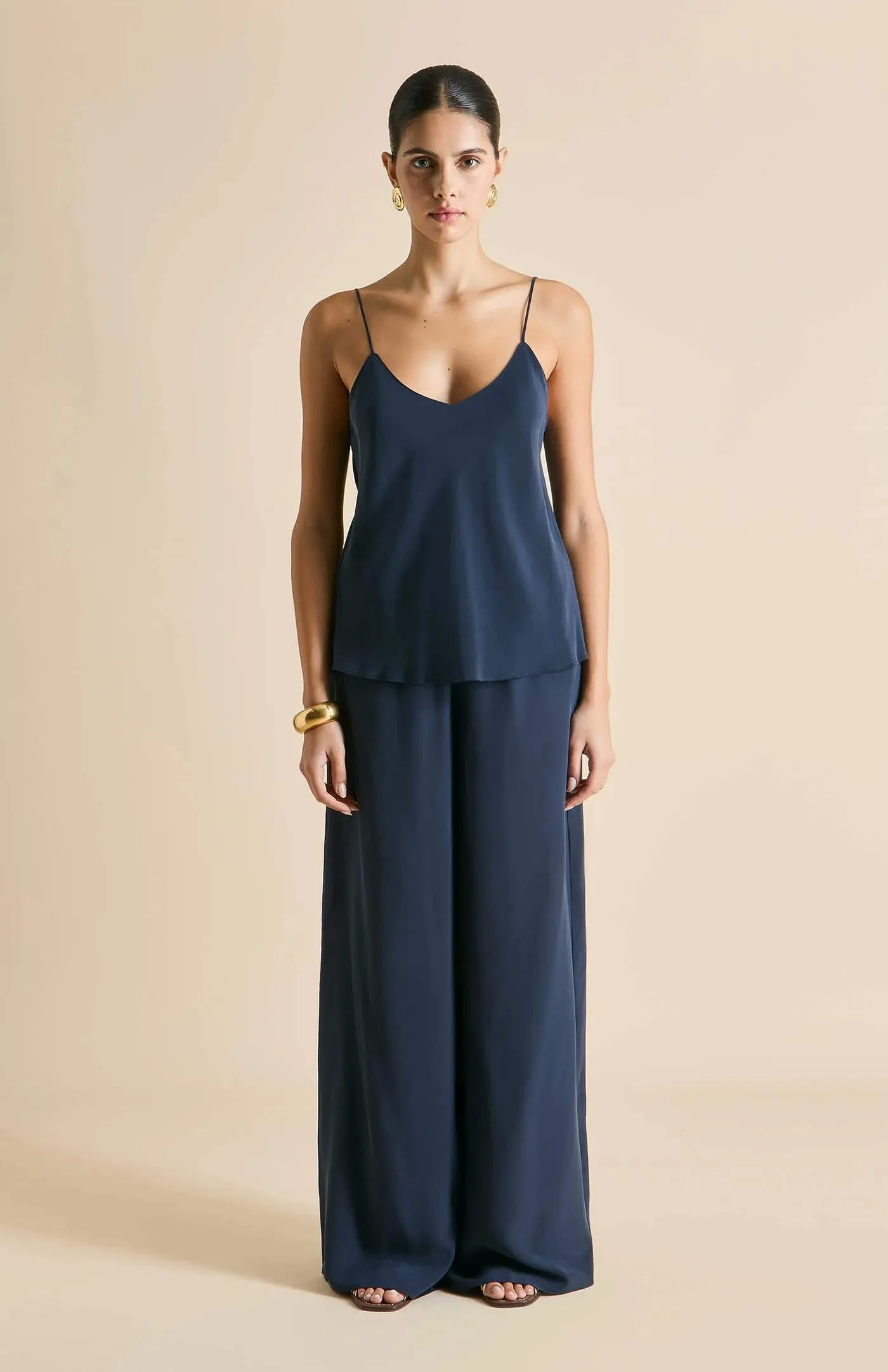 Blue Waves | Navy Blue Satin Loungewear Set