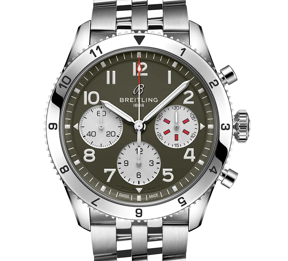 Breitling Classic AVI Chronograph 42 Curtiss Warhawk Watch with Stainless Steel Bracelet