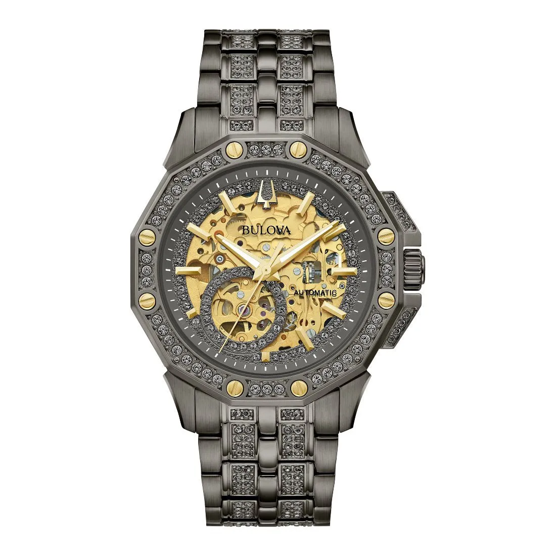 Bulova Octava Mens Automatic Grey Tone and Two Tone Dial Crystal Watch