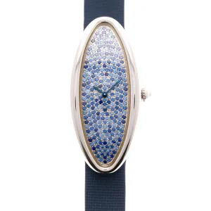 Carter White Gold Baignoire Allongee with Diamond and Sapphire Pave Dial Ref. 2514