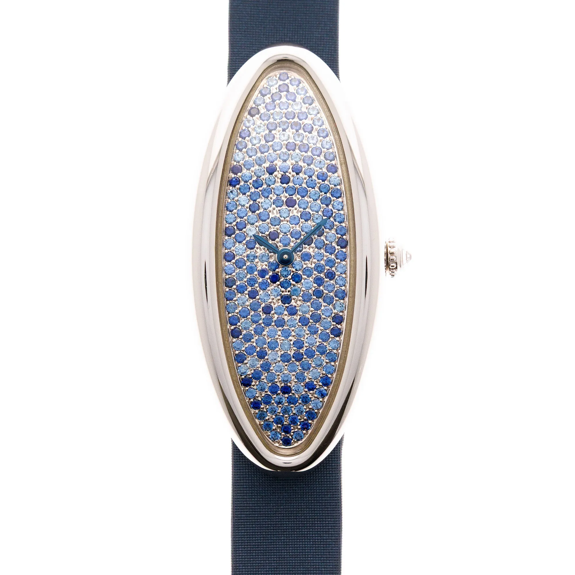 Carter White Gold Baignoire Allongee with Diamond and Sapphire Pave Dial Ref. 2514