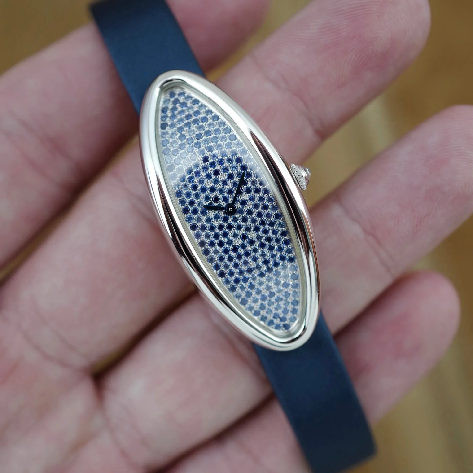 Carter White Gold Baignoire Allongee with Diamond and Sapphire Pave Dial Ref. 2514