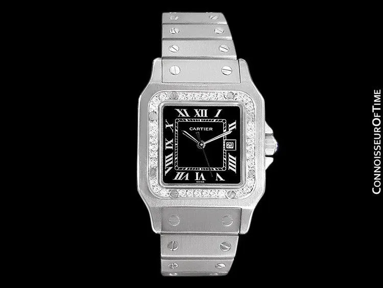 Cartier Santos Automatic Mens Bracelet Watch - Stainless Steel & Diamonds