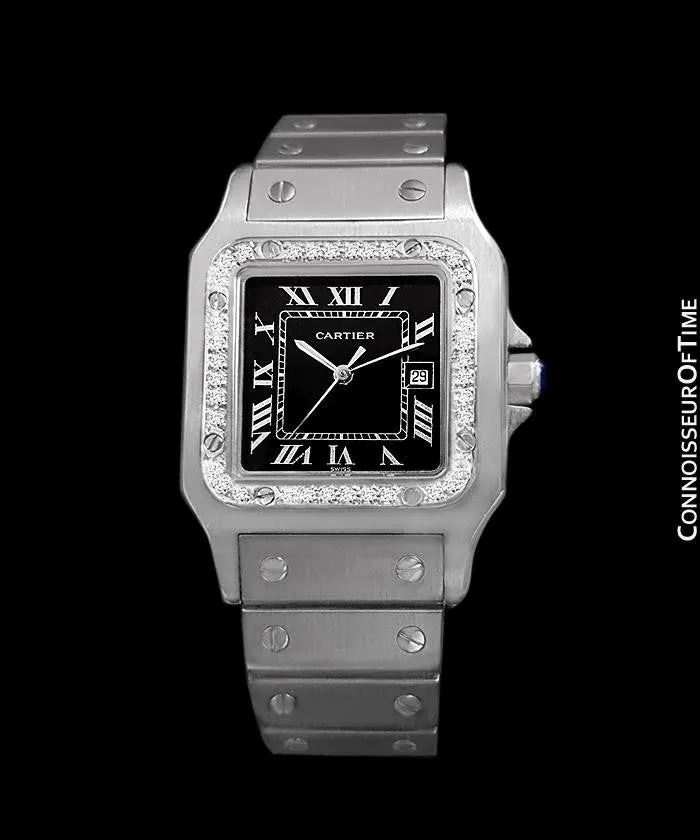 Cartier Santos Automatic Mens Bracelet Watch - Stainless Steel & Diamonds