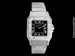Cartier Santos Automatic Mens Bracelet Watch - Stainless Steel & Diamonds