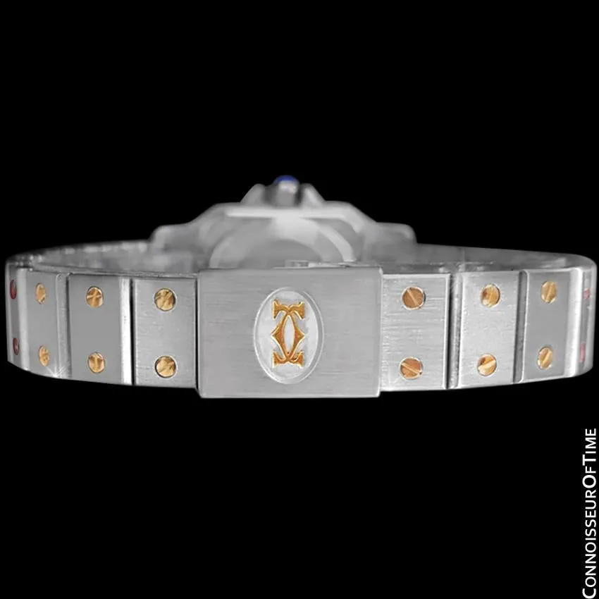 Cartier Santos Ladies Automatic Watch with Date with Red Wine Dial - Stainless Steel, 18K Gold and Diamonds