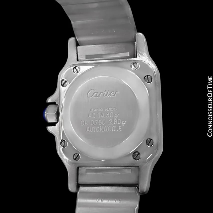 Cartier Santos Ladies Automatic Watch with Date with Red Wine Dial - Stainless Steel, 18K Gold and Diamonds