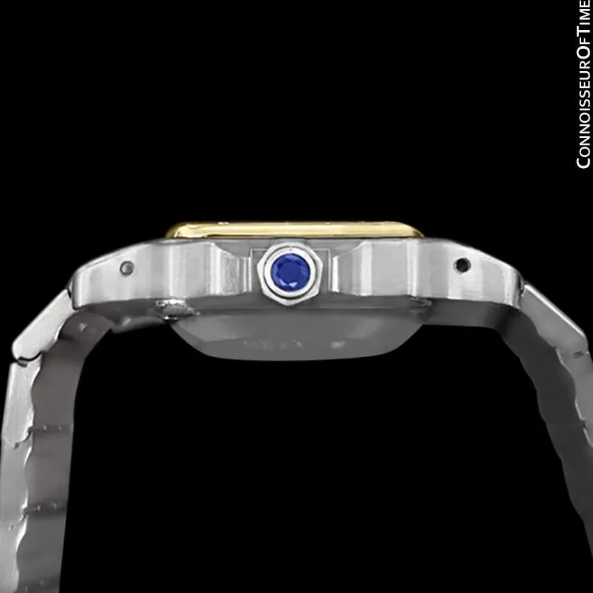Cartier Santos Ladies Automatic Watch with Date with Red Wine Dial - Stainless Steel, 18K Gold and Diamonds