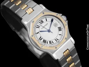 Cartier Santos Octagon Godron Mens Midsize Watch, Automatic - Stainless Steel & 18K Gold