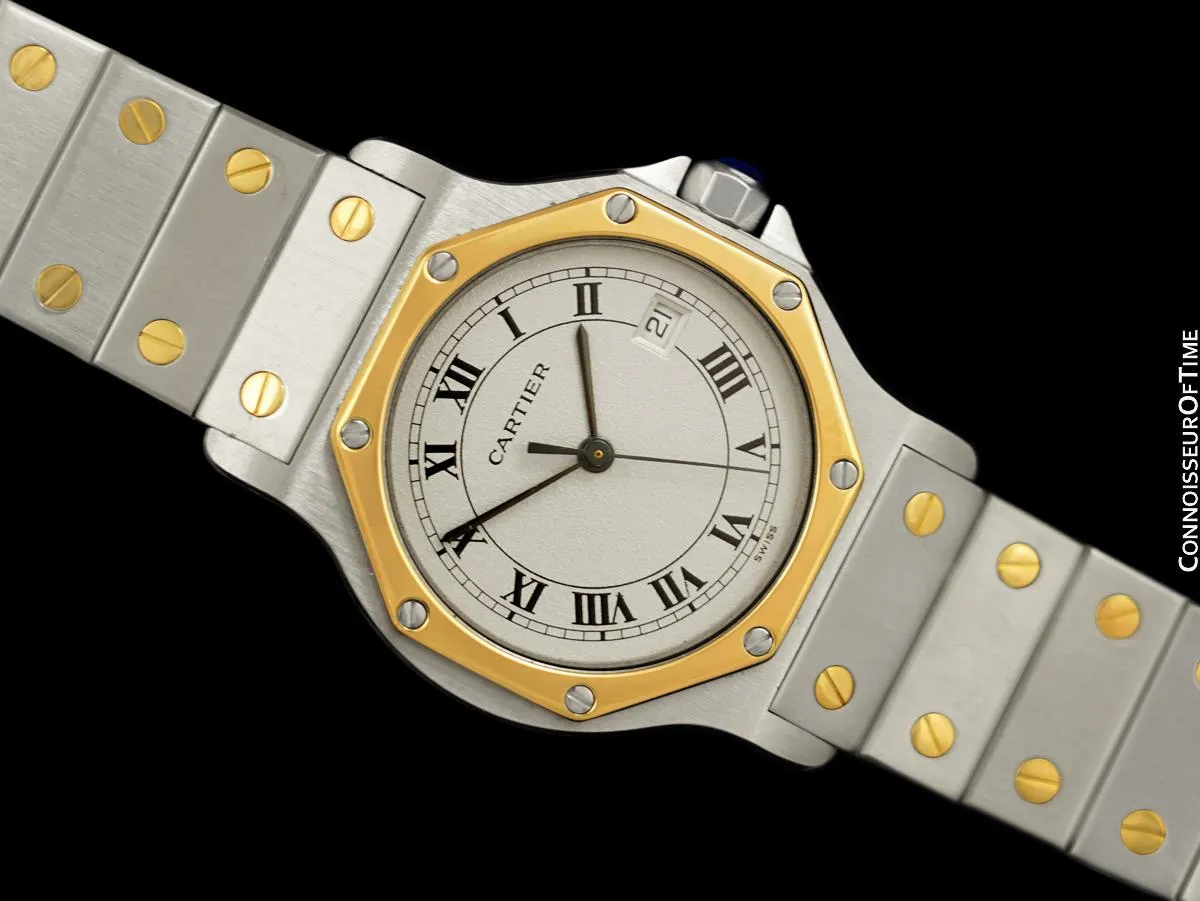 Cartier Santos Octagon Mens (Midsize) Quartz Watch - Stainless Steel & 18K Gold