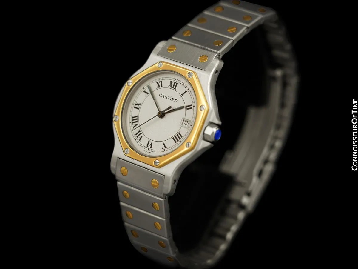 Cartier Santos Octagon Mens (Midsize) Quartz Watch - Stainless Steel & 18K Gold