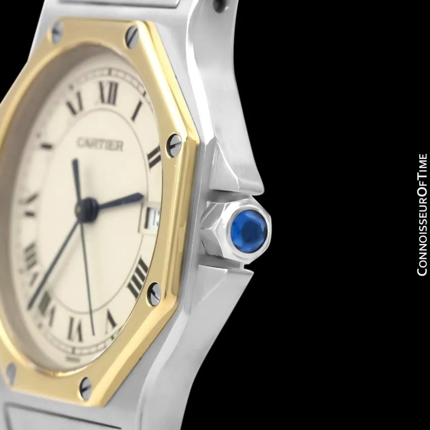 Cartier Santos Octagon Mens Midsize Unisex Quartz Watch - Stainless Steel & 18K Gold