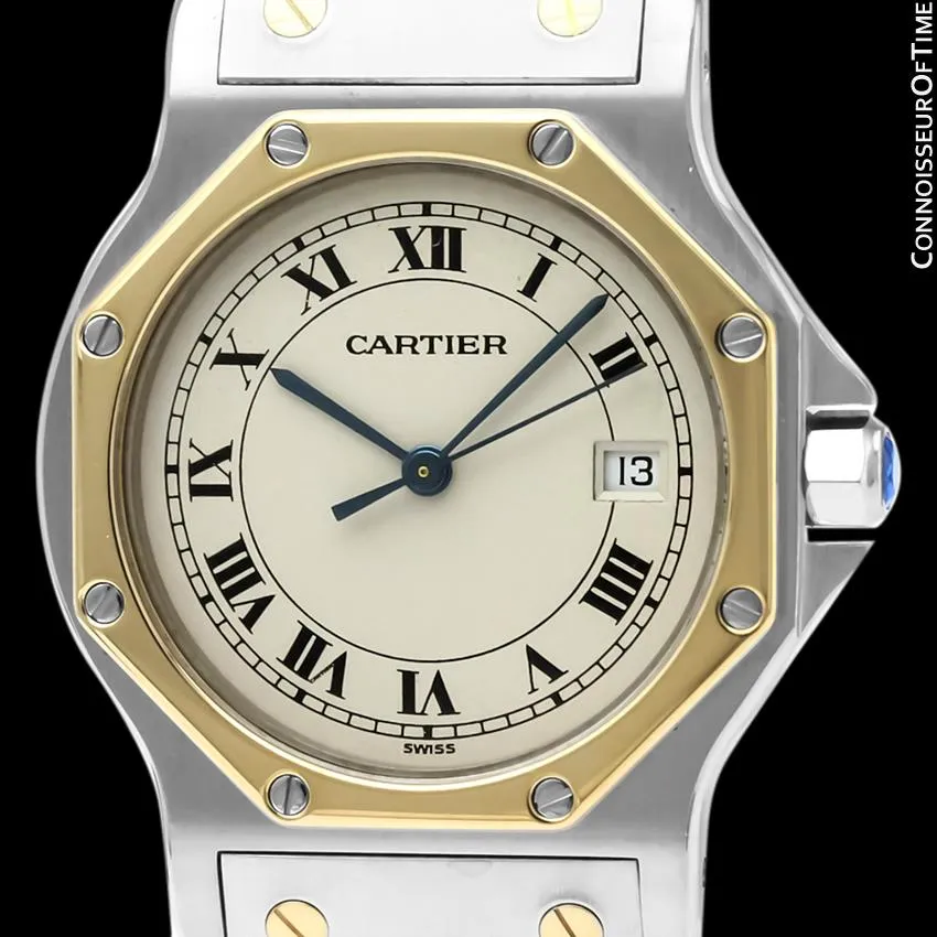 Cartier Santos Octagon Mens Midsize Unisex Quartz Watch - Stainless Steel & 18K Gold
