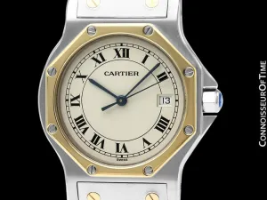 Cartier Santos Octagon Mens Midsize Unisex Quartz Watch - Stainless Steel & 18K Gold