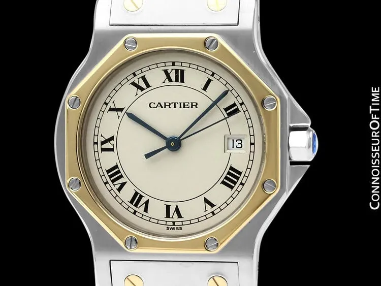 Cartier Santos Octagon Mens Midsize Unisex Quartz Watch - Stainless Steel & 18K Gold