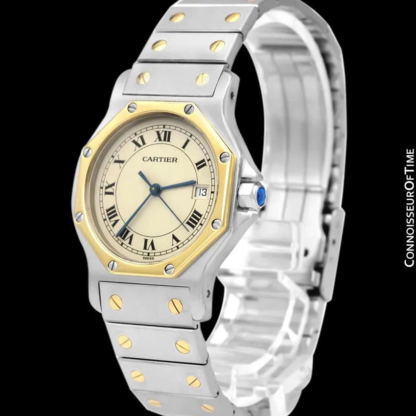 Cartier Santos Octagon Mens Midsize Unisex Quartz Watch - Stainless Steel & 18K Gold
