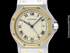 Cartier Santos Octagon Mens Midsize Unisex Quartz Watch - Stainless Steel & 18K Gold