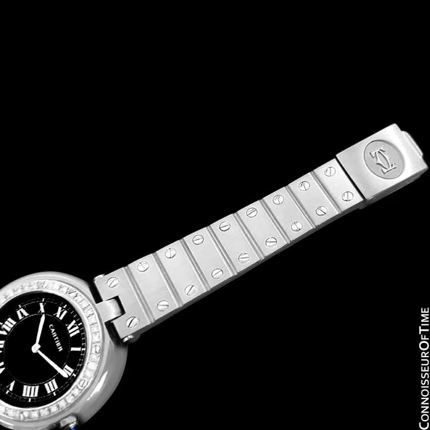 Cartier Santos Vendome Ladies Quartz Watch with Black Dial - Stainless Steel & Diamonds