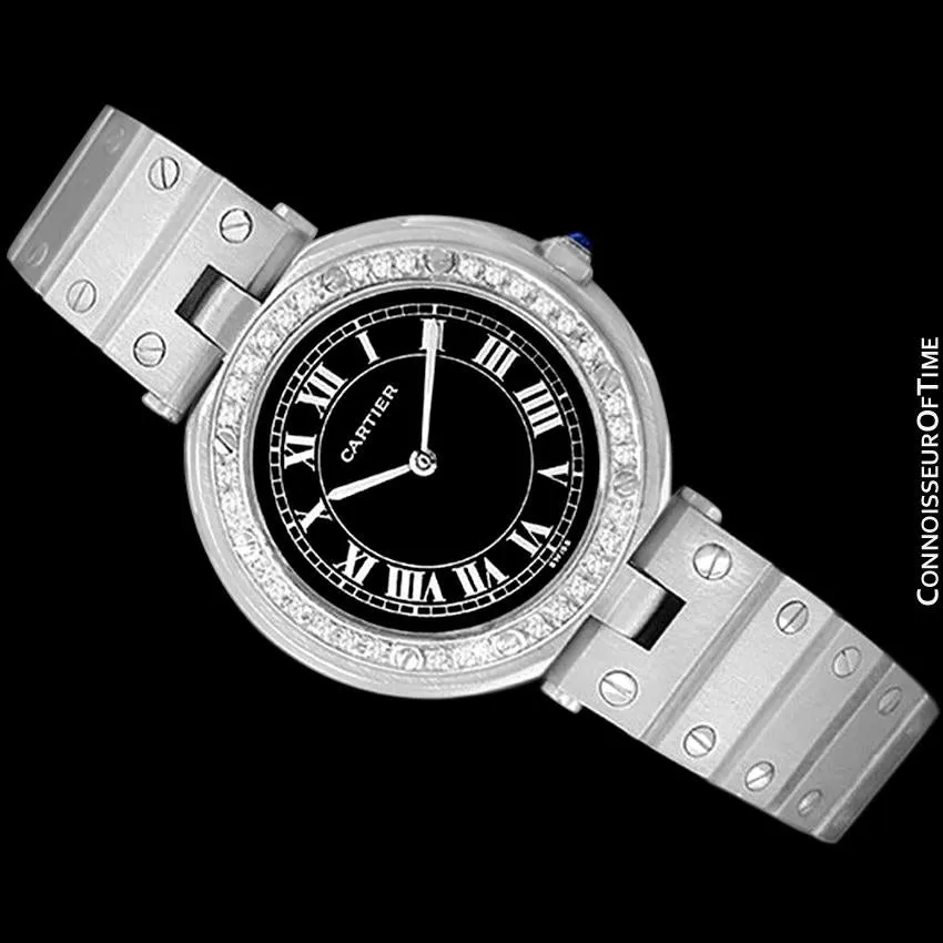 Cartier Santos Vendome Ladies Quartz Watch with Black Dial - Stainless Steel & Diamonds