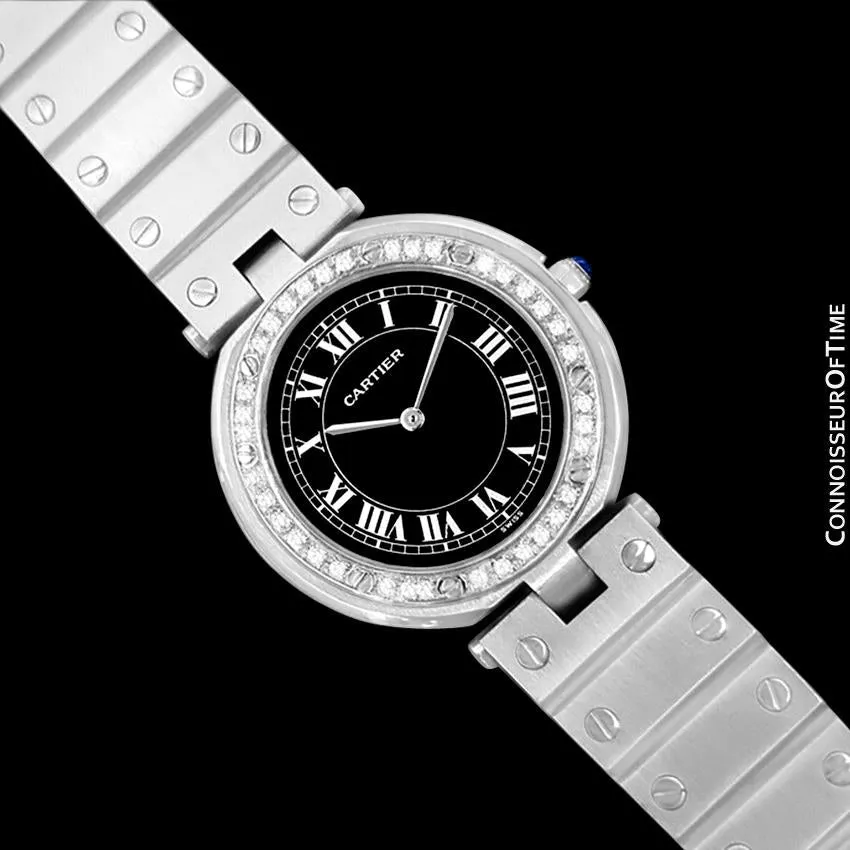 Cartier Santos Vendome Ladies Quartz Watch with Black Dial - Stainless Steel & Diamonds