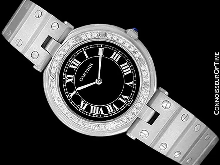 Cartier Santos Vendome Ladies Quartz Watch with Black Dial - Stainless Steel & Diamonds