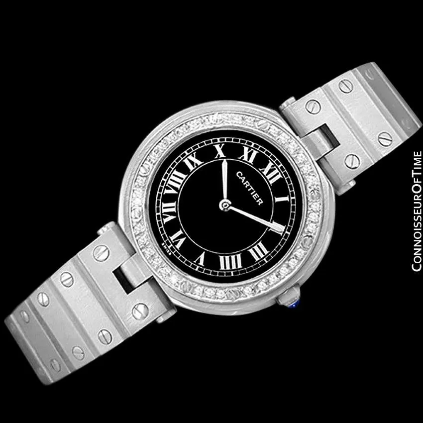 Cartier Santos Vendome Ladies Quartz Watch with Black Dial - Stainless Steel & Diamonds