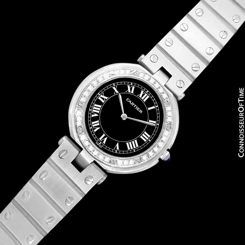 Cartier Santos Vendome Ladies Quartz Watch with Black Dial - Stainless Steel & Diamonds