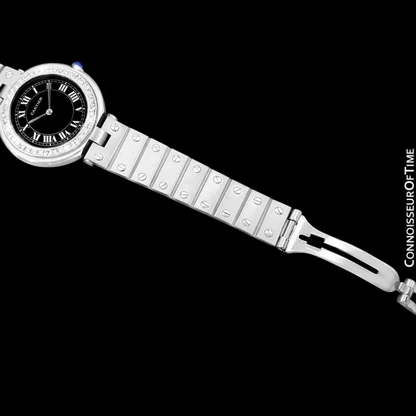 Cartier Santos Vendome Ladies Quartz Watch with Black Dial - Stainless Steel & Diamonds