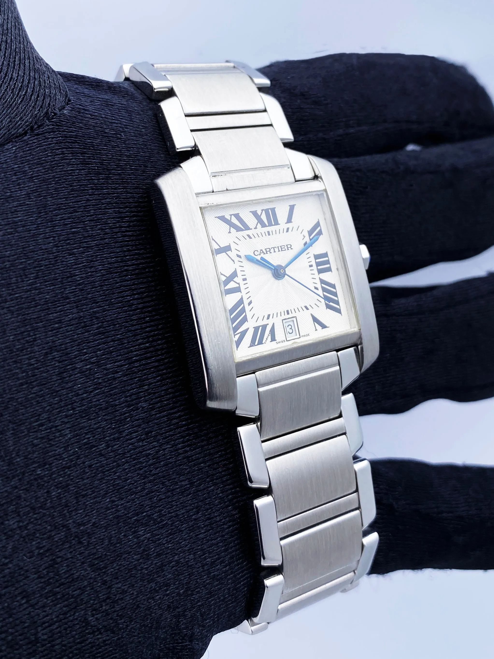 Cartier Tank Francaise W51002Q3 Stainless Steel Mens Watch Box Papers