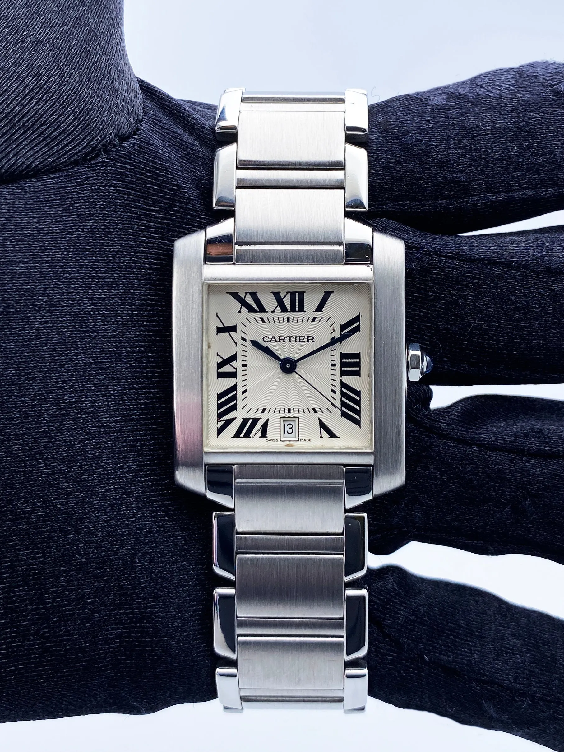 Cartier Tank Francaise W51002Q3 Stainless Steel Mens Watch Box Papers