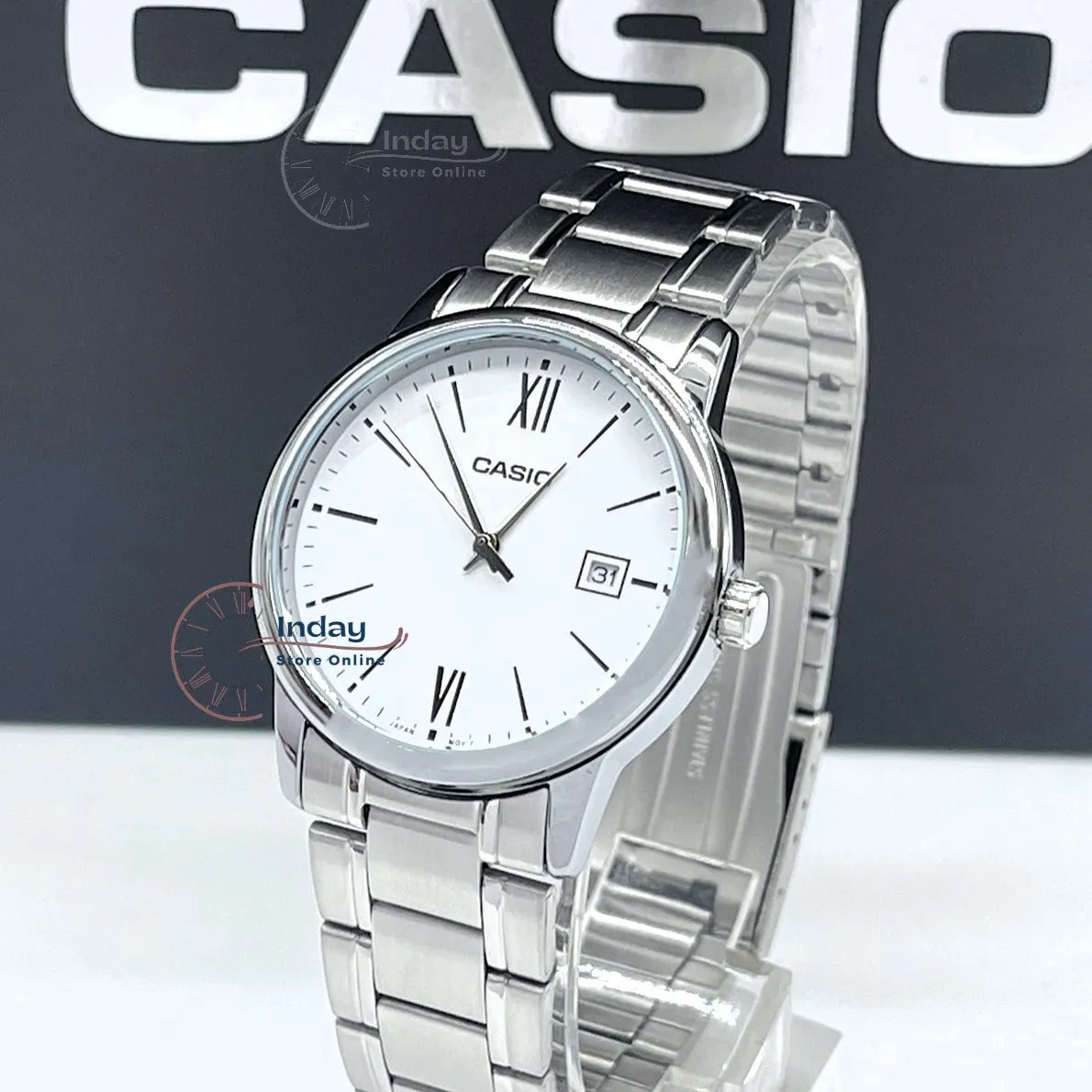 Casio Standard Men's Watch MTP-V002D-7B3 Analog Stainless Steel Band Triple-fold Clasp Mineral Glass