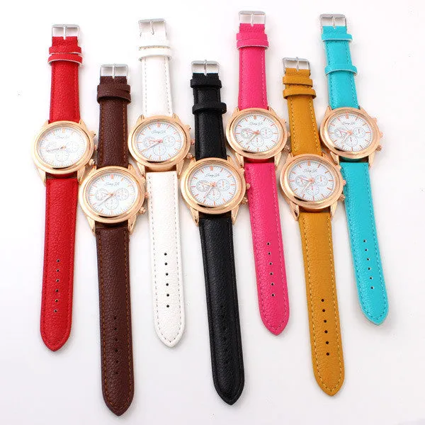 Casual Watches Unisex gold Case Dress watch elegant white dial quartz Watches PU belt analog wristwatches