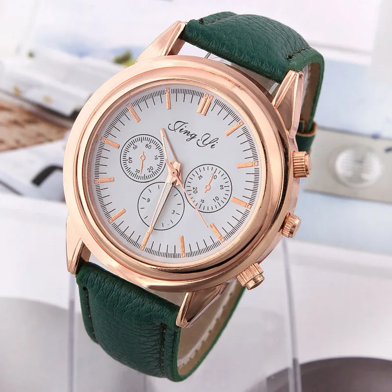 Casual Watches Unisex gold Case Dress watch elegant white dial quartz Watches PU belt analog wristwatches
