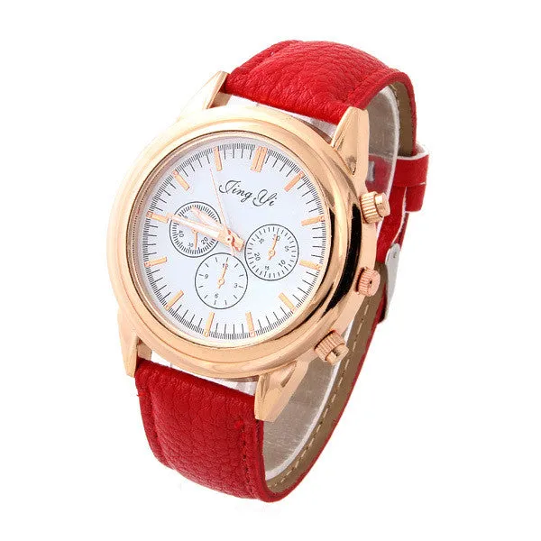 Casual Watches Unisex gold Case Dress watch elegant white dial quartz Watches PU belt analog wristwatches