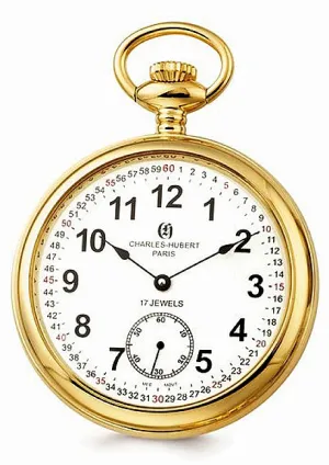 Charles-Hubert Paris Classic 17 jewel Open Face Arabic Numeral Pocket Watch with Chain XWA2739