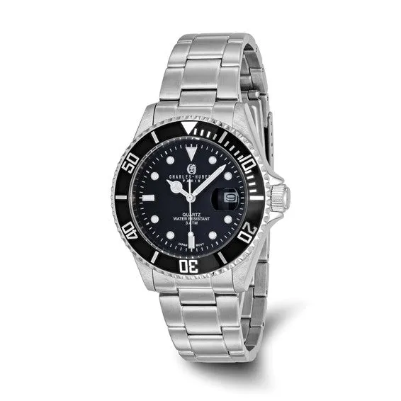 Charles Hubert Stainless Steel Black Dial Watch with Date