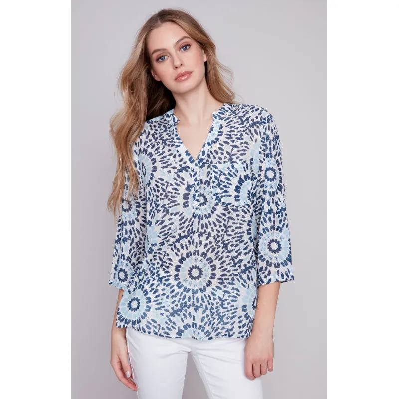 Charlie B Voile Half-Button Blouse