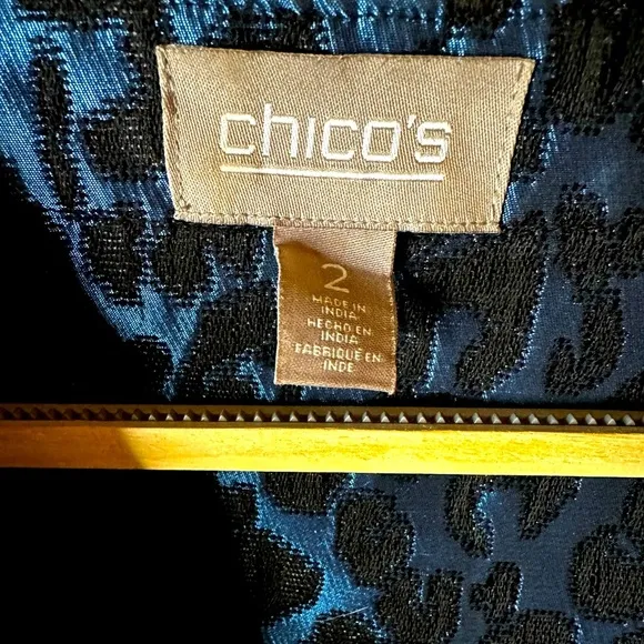Chico’s Blue &amp; Black Animal Print Shimmer Jacket – Size 2 (Women’s 12)