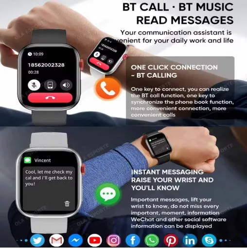 Comparable to the Apple Watch Smart Watch Heart Rate Boold Pressure Full Touch Screen Bluetooth Call Waterproof Watches Sport Fitness Tracker Smartwatch Voice Assistant