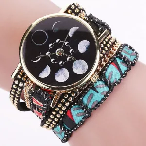 Creative Lunar Solar Eclipse Moon Phase Watch Boho Ethnic Bracelet watches Women Fabric Leather Quartz Ladies Wrist Watch Clock