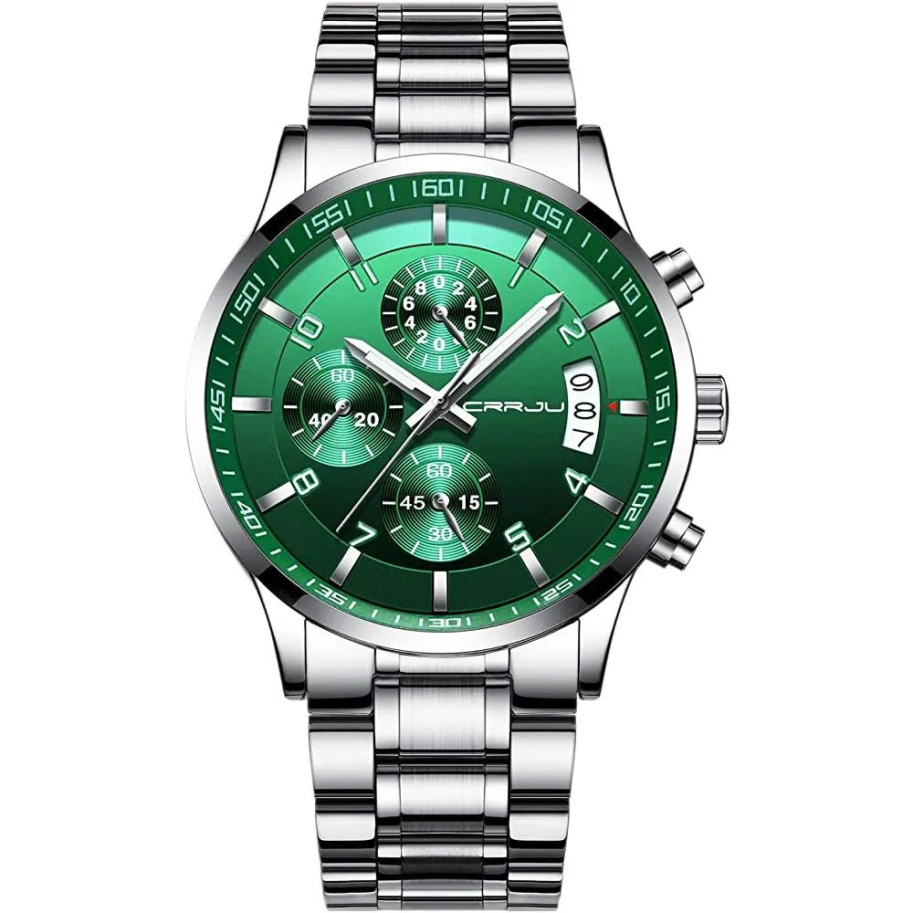 CRRJU Men's Fashion Stainless Steel Watches Date Waterproof Chronograph Wristwatches,Stainsteel Steel Band Waterproof Watch | Multiple Colors
