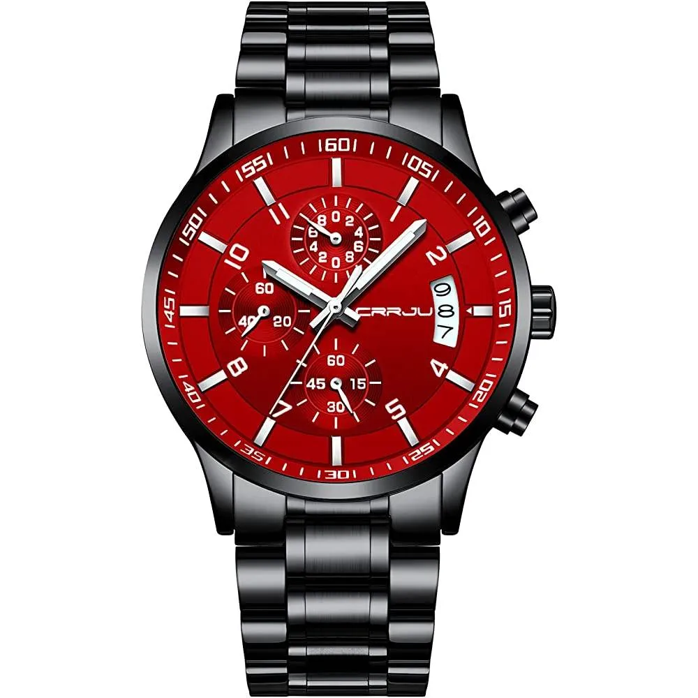 CRRJU Men's Fashion Stainless Steel Watches Date Waterproof Chronograph Wristwatches,Stainsteel Steel Band Waterproof Watch | Multiple Colors