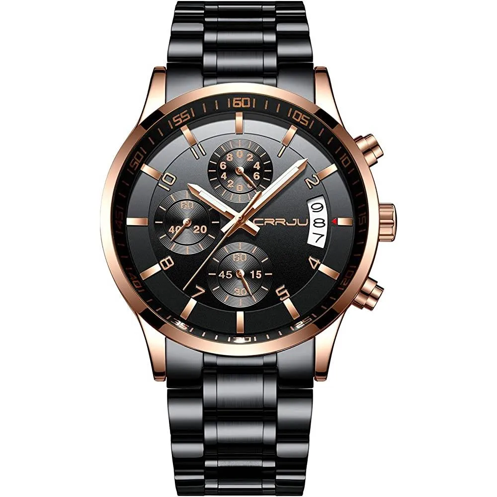 CRRJU Men's Fashion Stainless Steel Watches Date Waterproof Chronograph Wristwatches,Stainsteel Steel Band Waterproof Watch | Multiple Colors
