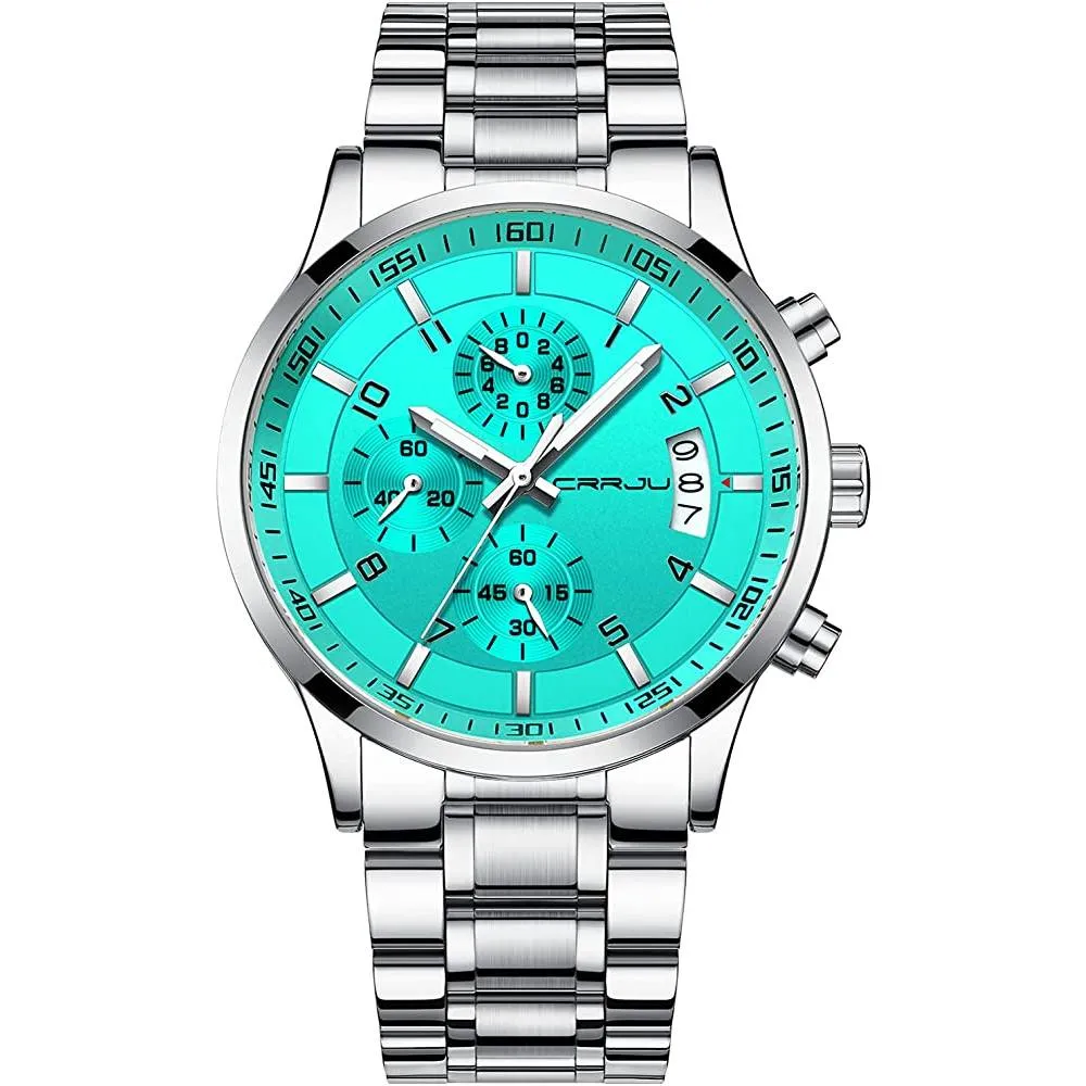 CRRJU Men's Fashion Stainless Steel Watches Date Waterproof Chronograph Wristwatches,Stainsteel Steel Band Waterproof Watch | Multiple Colors