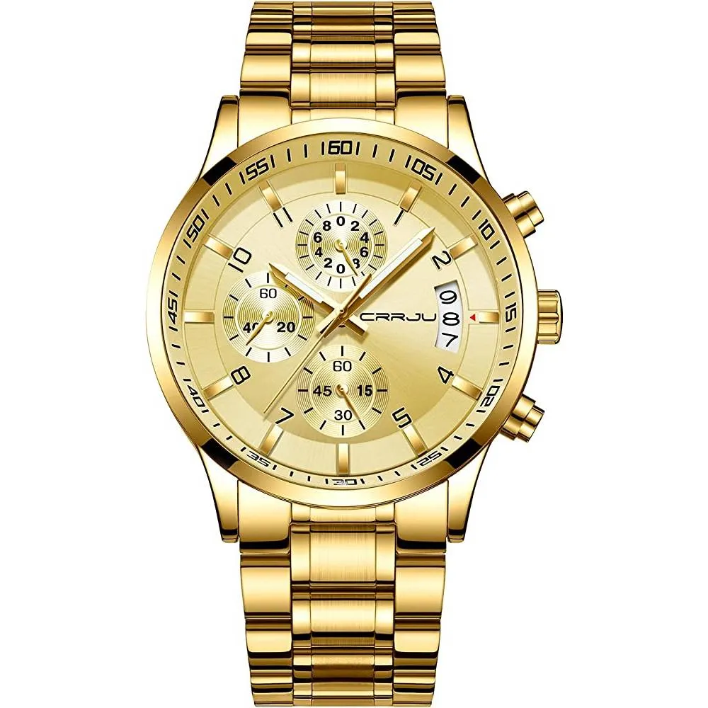 CRRJU Men's Fashion Stainless Steel Watches Date Waterproof Chronograph Wristwatches,Stainsteel Steel Band Waterproof Watch | Multiple Colors