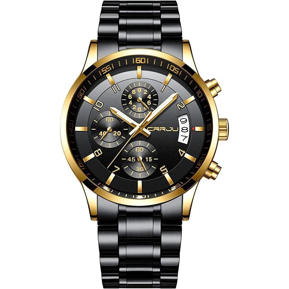 CRRJU Men's Fashion Stainless Steel Watches Date Waterproof Chronograph Wristwatches,Stainsteel Steel Band Waterproof Watch | Multiple Colors