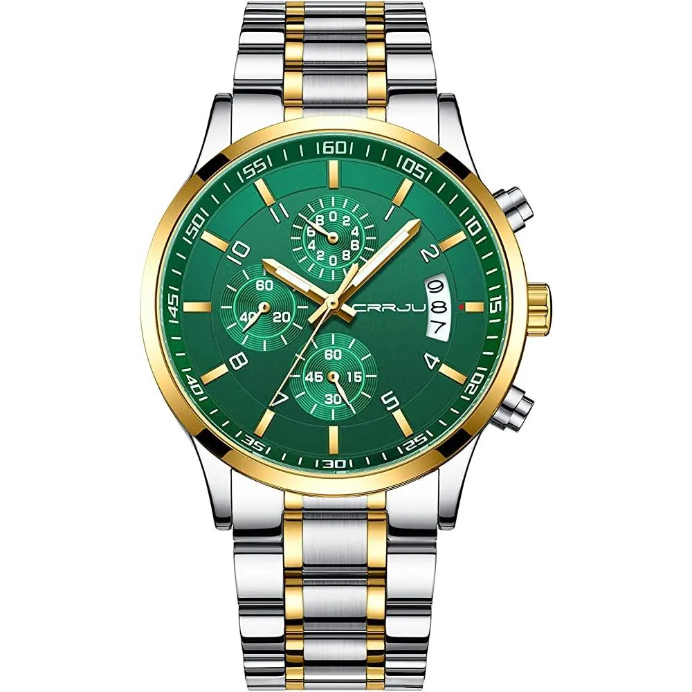 CRRJU Men's Fashion Stainless Steel Watches Date Waterproof Chronograph Wristwatches,Stainsteel Steel Band Waterproof Watch | Multiple Colors