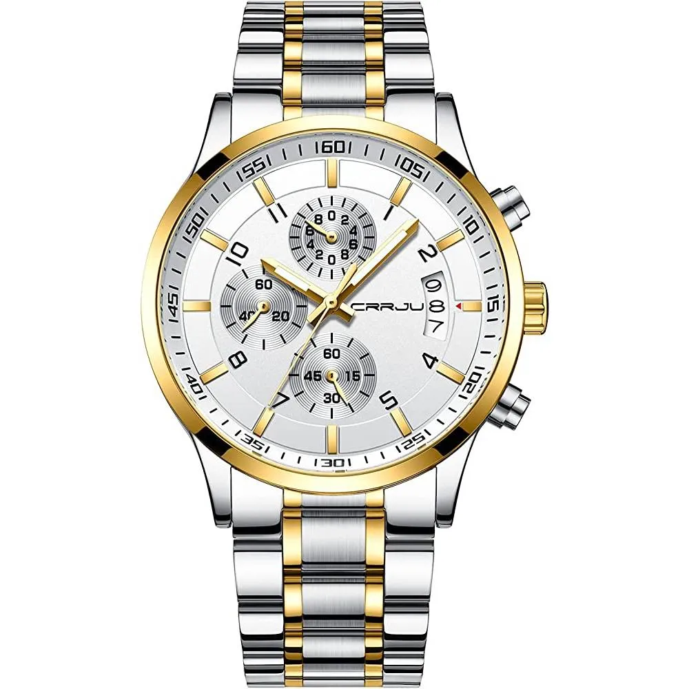 CRRJU Men's Fashion Stainless Steel Watches Date Waterproof Chronograph Wristwatches,Stainsteel Steel Band Waterproof Watch | Multiple Colors