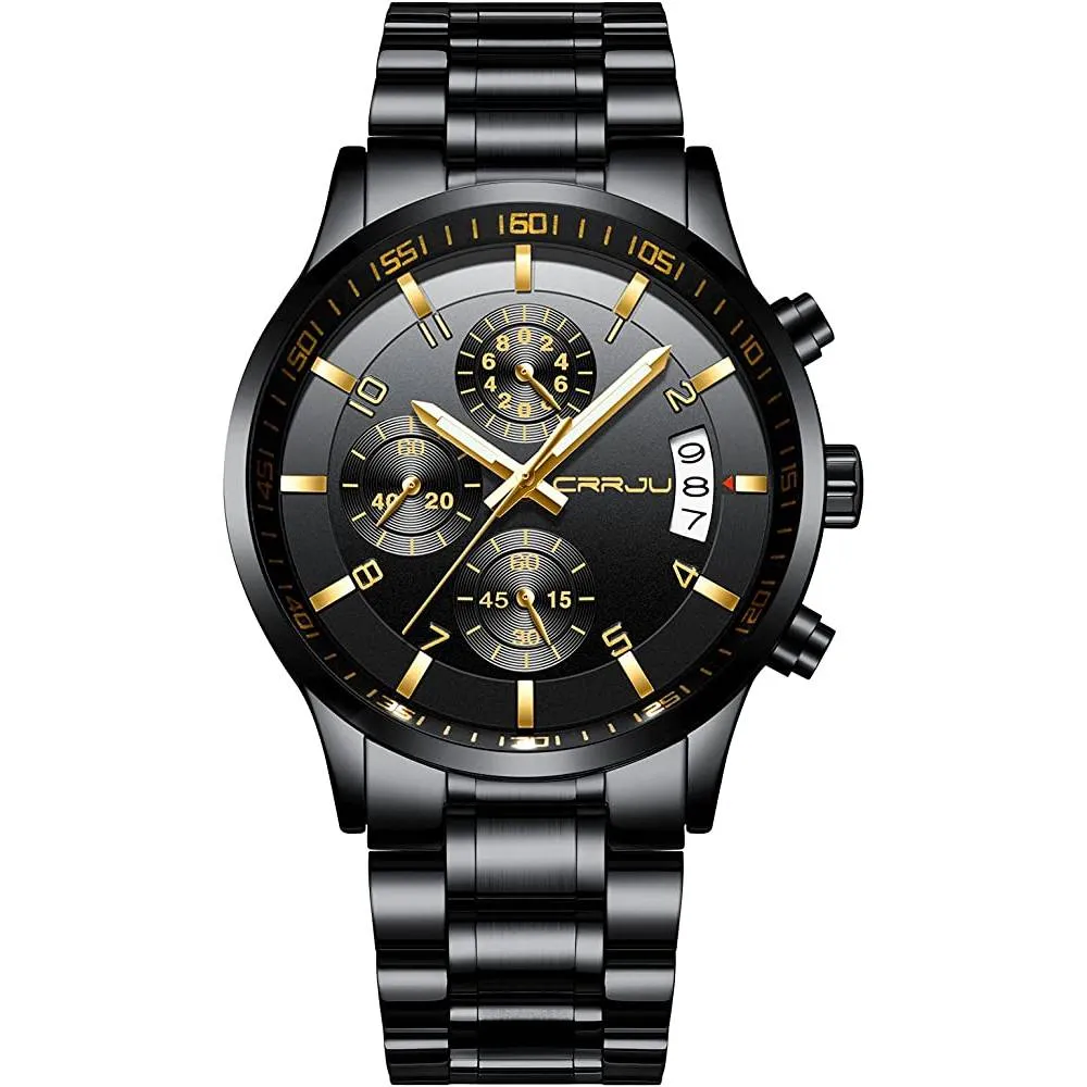 CRRJU Men's Fashion Stainless Steel Watches Date Waterproof Chronograph Wristwatches,Stainsteel Steel Band Waterproof Watch | Multiple Colors
