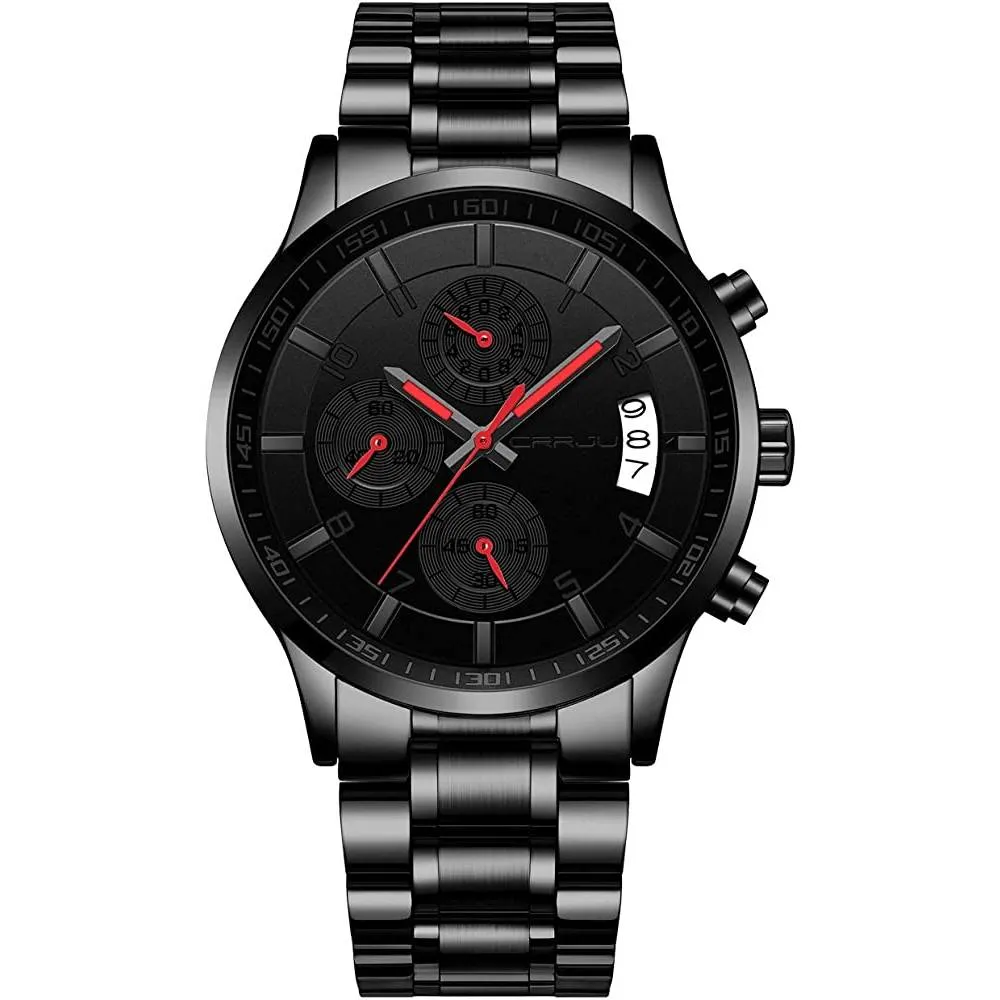 CRRJU Men's Fashion Stainless Steel Watches Date Waterproof Chronograph Wristwatches,Stainsteel Steel Band Waterproof Watch | Multiple Colors